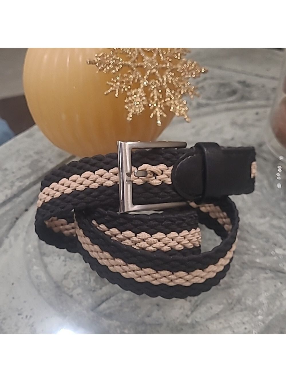 Nautical men's stripped elastic webbing belt large like new